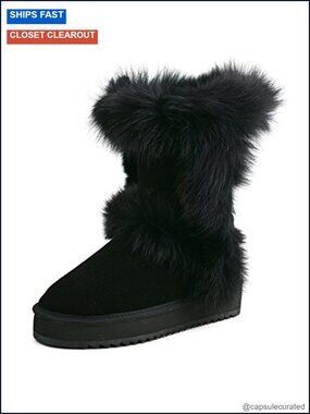 Waterproof Genuine Suede Platform Winter Boots Furry Snow Boots Mid-Calf